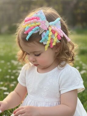 Pastel Rainbow Ice Cream Korker Bow Hair Clip for Kids